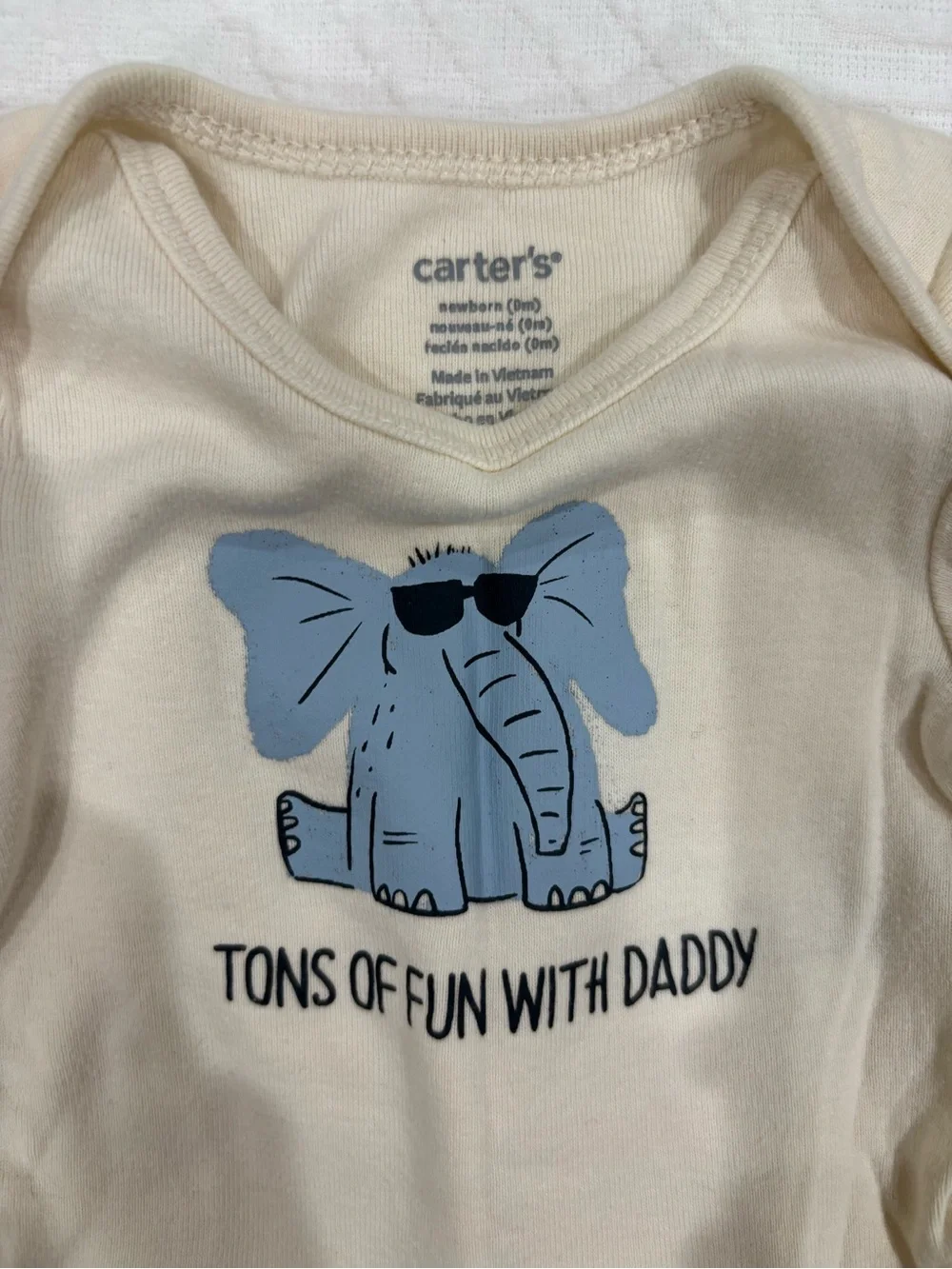 Carter's Cream Long-Sleeve Bodysuit with Blue Elephant Graphic